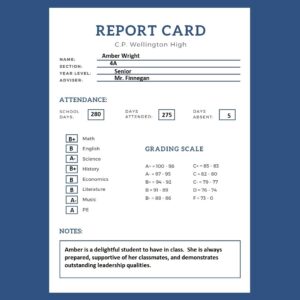 Degree Audit - Typical high school report card